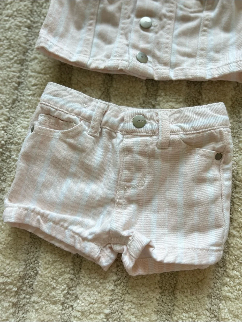 Joe’s Jeans Baby Girl Pink Denim Striped Vest & Shorts Set 12M